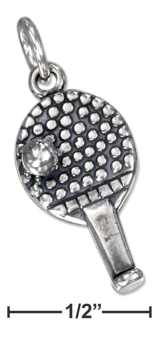 Silver Charms & Pendants Sterling Silver Charm:  Antiqued Ball And Paddle Ping-pong Charm JadeMoghul