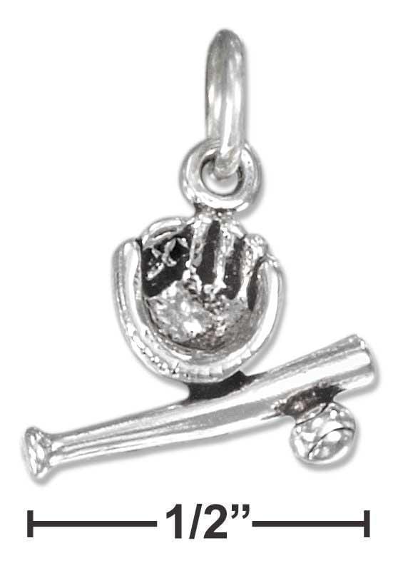 Silver Charms & Pendants Sterling Silver Charm:  Antiqued Baseball, Bat And Glove Charm JadeMoghul