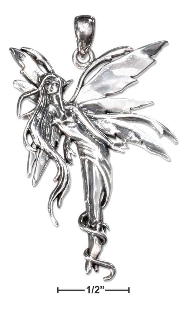 Silver Charms & Pendants Sterling Silver Charm:  Antiqued Bending Fairy Pendant JadeMoghul