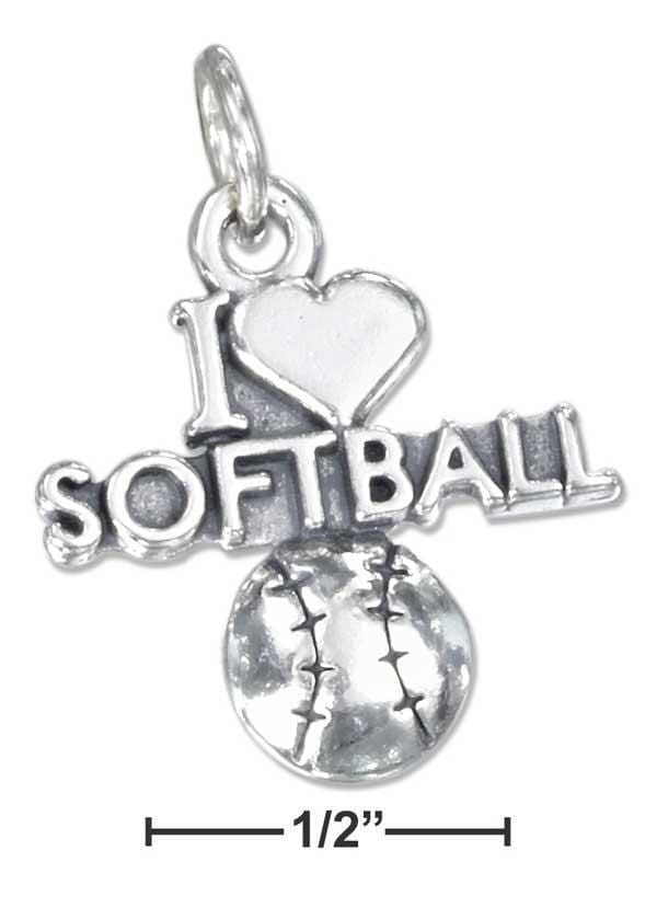 Silver Charms & Pendants Sterling Silver Charm:  Antiqued "i Heart Softball" Charm With A Softball JadeMoghul