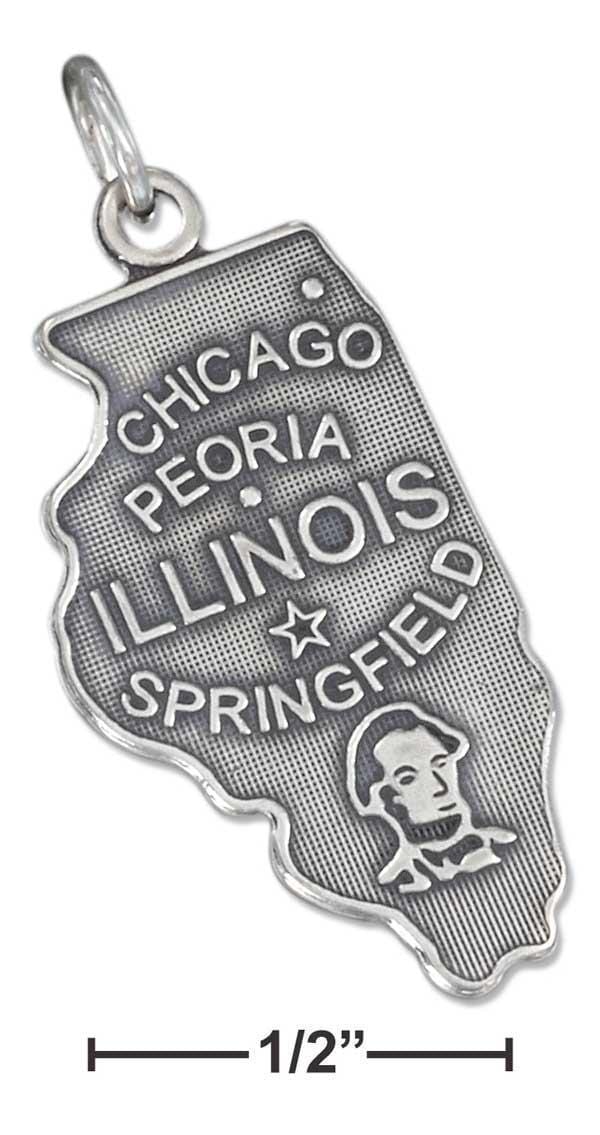 Silver Charms & Pendants Sterling Silver Charm:  Antiqued Illinois State Charm JadeMoghul