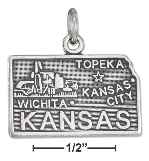 Silver Charms & Pendants Sterling Silver Charm:  Antiqued Kansas State Charm JadeMoghul