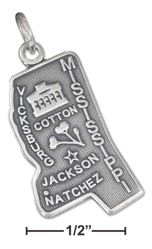 Silver Charms & Pendants Sterling Silver Charm:  Antiqued Mississippi State Charm JadeMoghul