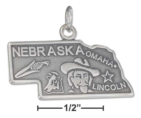 Silver Charms & Pendants Sterling Silver Charm:  Antiqued Nebraska State Charm JadeMoghul