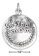 Silver Charms & Pendants Sterling Silver Charm:  Antiqued Softball With "softball Mom" Charm JadeMoghul