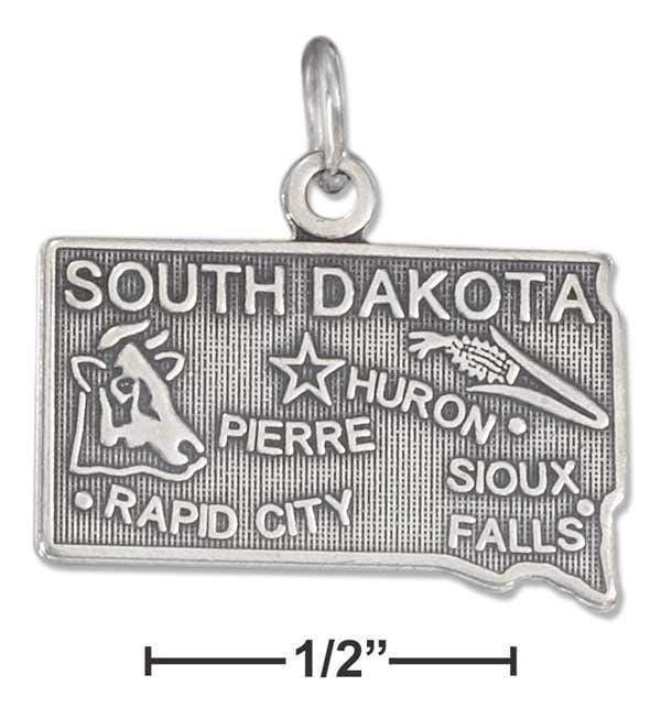 Silver Charms & Pendants Sterling Silver Charm:  Antiqued South Dakota State Charm JadeMoghul