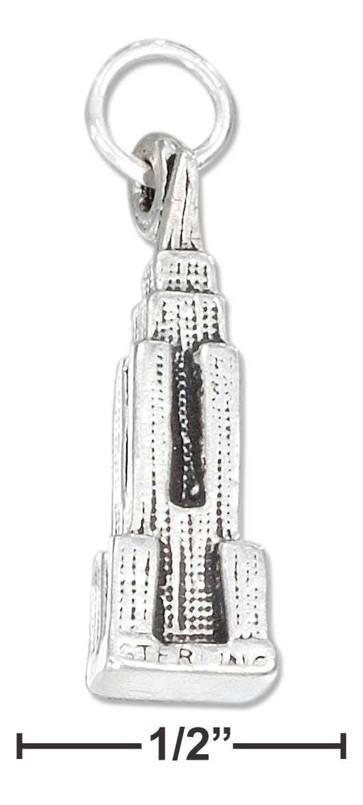 Silver Charms & Pendants Sterling Silver Charm:  Antiqued Three Dimensional Empire State Building Charm JadeMoghul