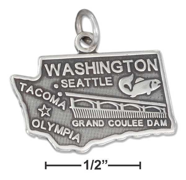 Silver Charms & Pendants Sterling Silver Charm:  Antiqued Washington State Charm JadeMoghul