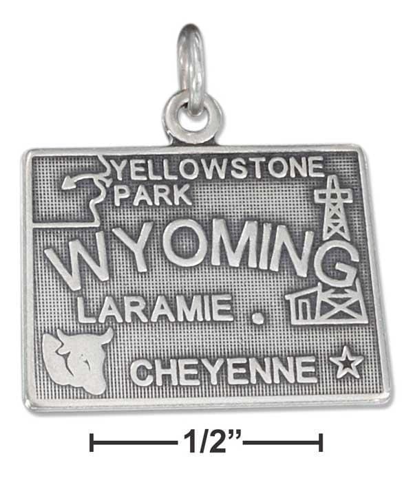 Silver Charms & Pendants Sterling Silver Charm:  Antiqued Wyoming State Charm JadeMoghul