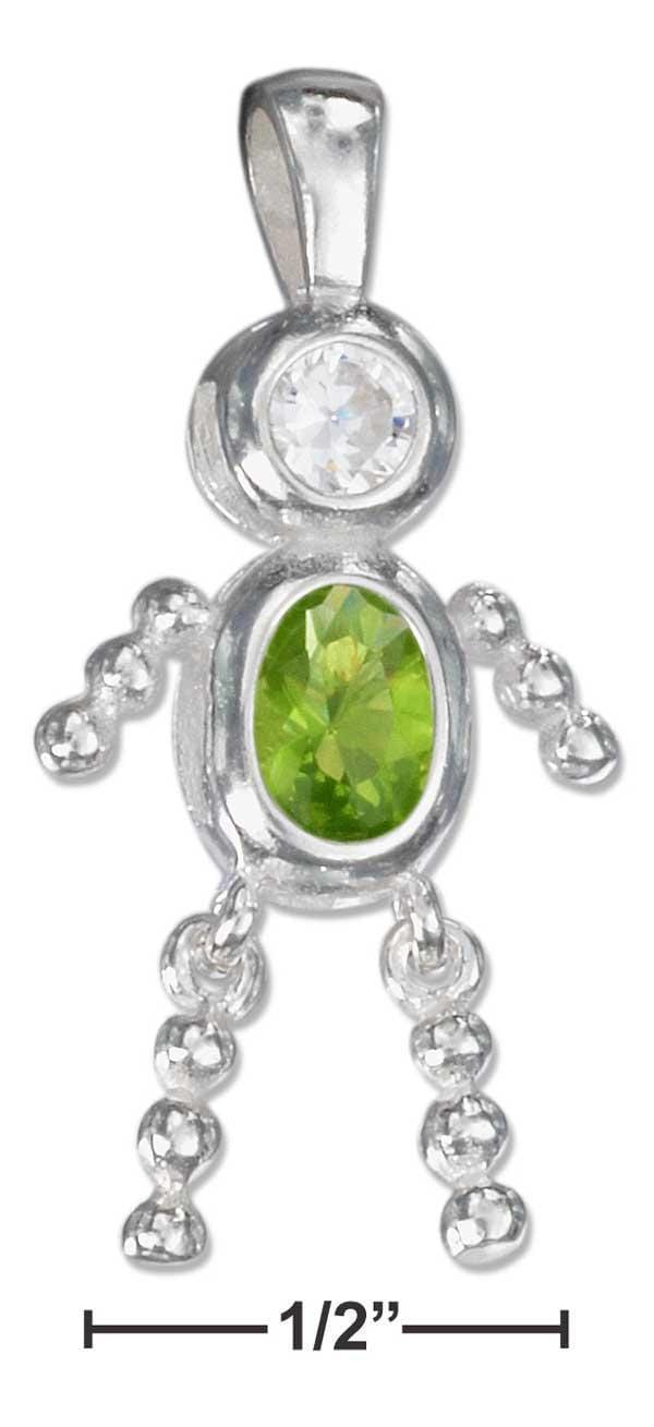 Silver Charms & Pendants Sterling Silver Charm:  August Light Green Cubic Zirconia Birthstone Boy Pendant JadeMoghul