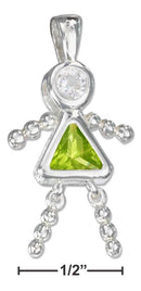 Silver Charms & Pendants Sterling Silver Charm:  August Light Green Cubic Zirconia Birthstone Girl Pendant JadeMoghul