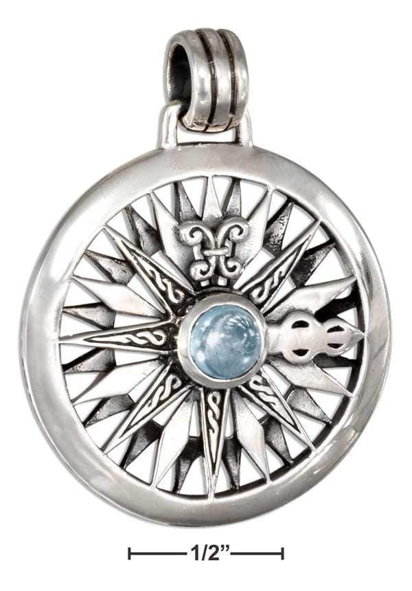 Silver Charms & Pendants Sterling Silver Charm:  Blue Topaz Compass Rose Pendant JadeMoghul