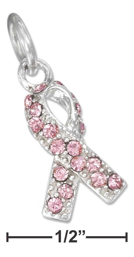 Silver Charms & Pendants Sterling Silver Charm: Breast Cancer Awareness Survivor Ribbon With Pink Swarovski Crystal JadeMoghul