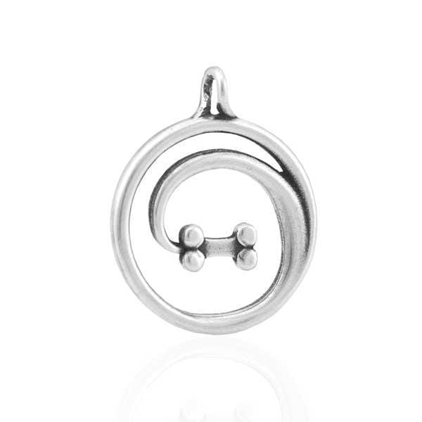 Silver Charms & Pendants Sterling Silver Charm:  Chasing My Tail Bone Journey Dog Bone Pendant With Circling Tail JadeMoghul Inc.