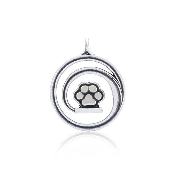 Silver Charms & Pendants Sterling Silver Charm:  Chasing My Tail Journey Dog Paw Print Pendant And Circling Tail JadeMoghul Inc.