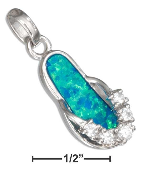 Silver Charms & Pendants Sterling Silver Charm:  Cubic Zirconia And Synthetic Blue Opal Flip Flop Charm JadeMoghul