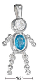 Silver Charms & Pendants Sterling Silver Charm:  December Aqua Blue Cubic Zirconia Birthstone Boy Pendant JadeMoghul