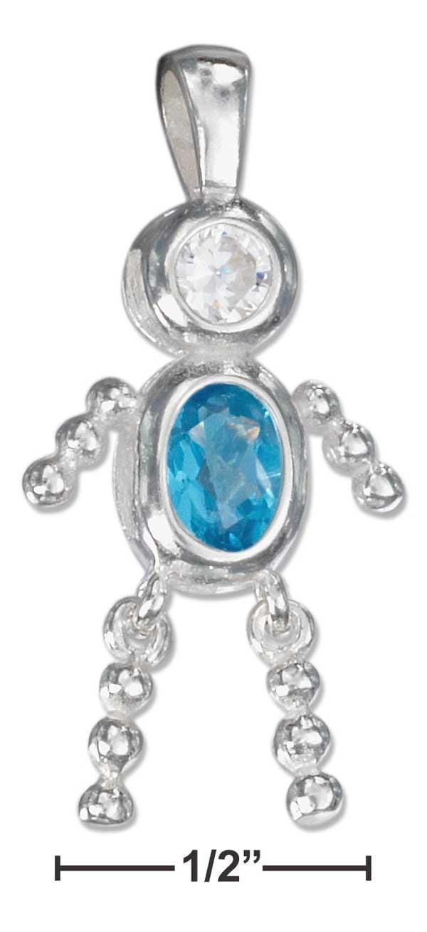 Silver Charms & Pendants Sterling Silver Charm:  December Aqua Blue Cubic Zirconia Birthstone Boy Pendant JadeMoghul