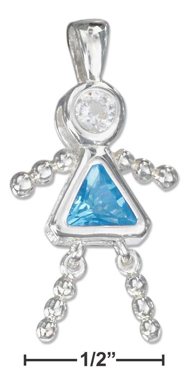 Silver Charms & Pendants Sterling Silver Charm:  December Aqua Blue Cubic Zirconia Birthstone Girl Pendant JadeMoghul