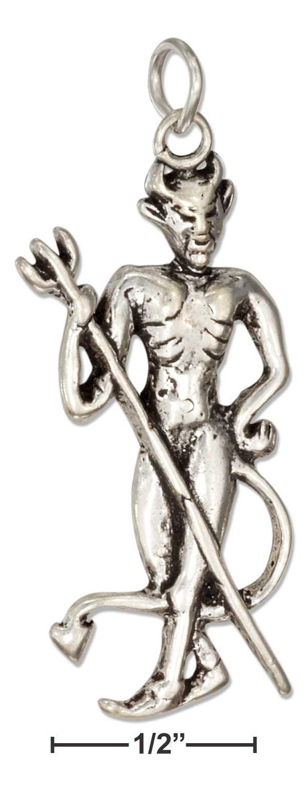 Silver Charms & Pendants Sterling Silver Charm:  Devil Charm With Pitchfork JadeMoghul Inc.