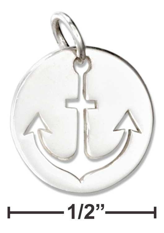 Silver Charms & Pendants Sterling Silver Charm:  Disk With Anchor Cutout Charm JadeMoghul Inc.