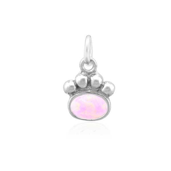 Silver Charms & Pendants Sterling Silver Charm: Dog Paw Print Charm With Simulated Bubble Gum Opal Stone JadeMoghul