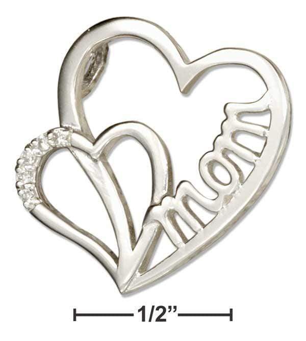 Silver Charms & Pendants Sterling Silver Charm:  Double Heart Mom Slider Pendant With Cubic Zirconias JadeMoghul Inc.