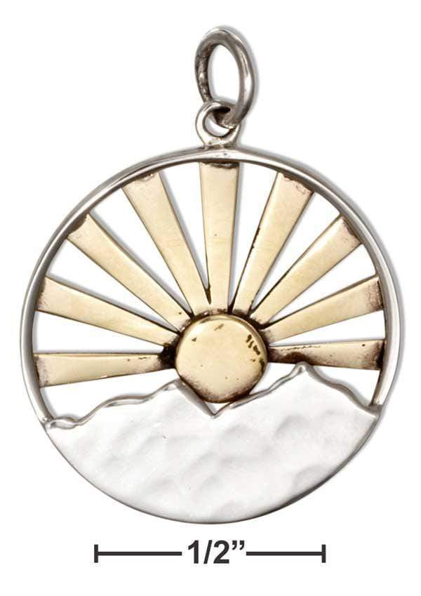 Silver Charms & Pendants Sterling Silver Charm:  Double Layer Mountain Charm With Bronze Sun And Rays JadeMoghul Inc.