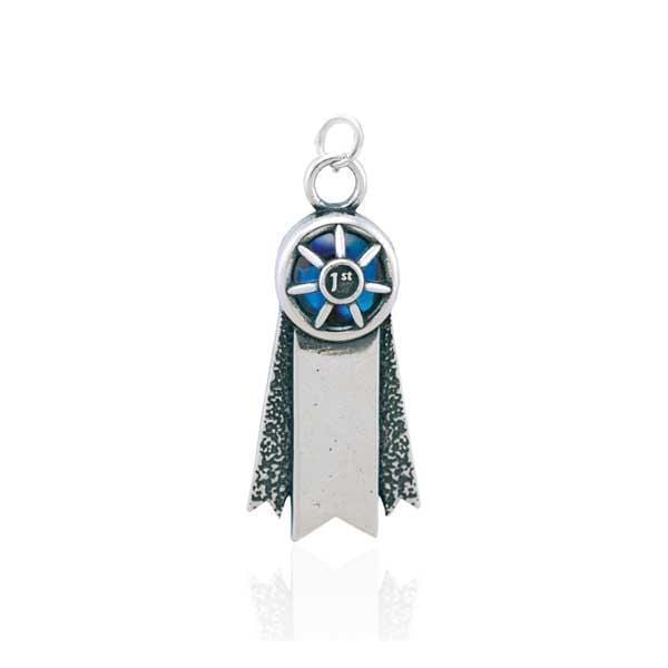 Silver Charms & Pendants Sterling Silver Charm:  Engravable 1St First Place Ribbon Charm With Paua Shell JadeMoghul Inc.