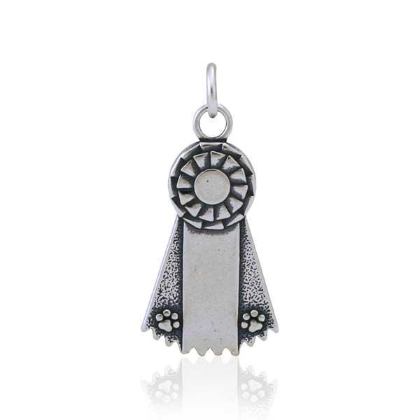 Silver Charms & Pendants Sterling Silver Charm:  Engravable Ribbon Pendant With Dog Paw Prints JadeMoghul Inc.