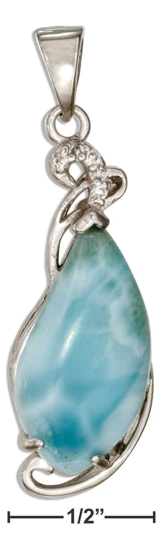 Silver Charms & Pendants Sterling Silver Charm:  Fancy Teardrop Larimar Pendant With Cubic Zirconia Accents JadeMoghul Inc.