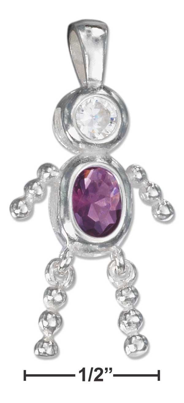 Silver Charms & Pendants Sterling Silver Charm:  February Purple Cubic Zirconia Birthstone Boy Pendant JadeMoghul