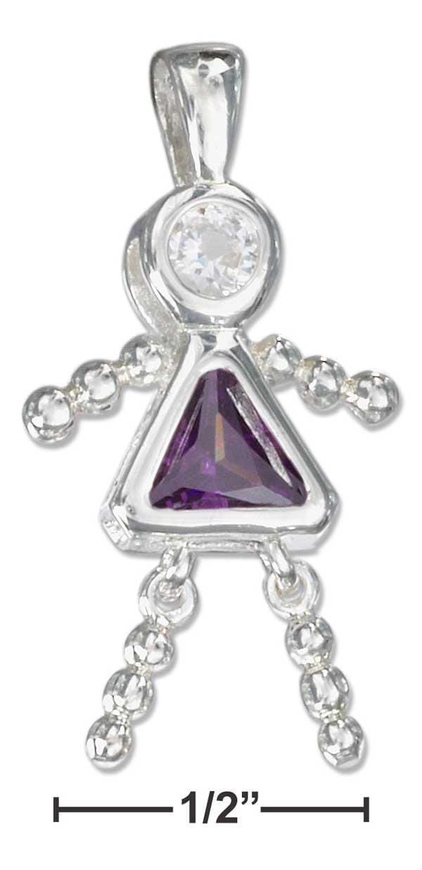 Silver Charms & Pendants Sterling Silver Charm:  February Purple Cubic Zirconia Birthstone Girl Pendant JadeMoghul