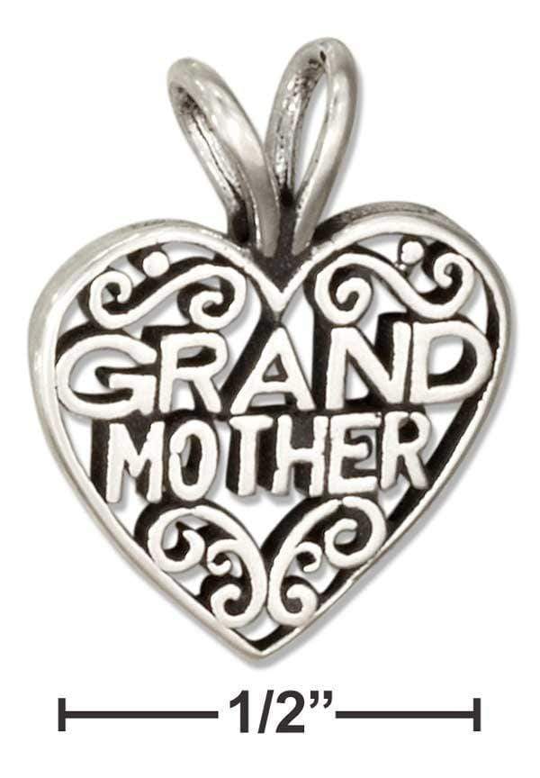 Silver Charms & Pendants Sterling Silver Charm:  Filigree Heart With "Grandmother" Message Pendant JadeMoghul Inc.