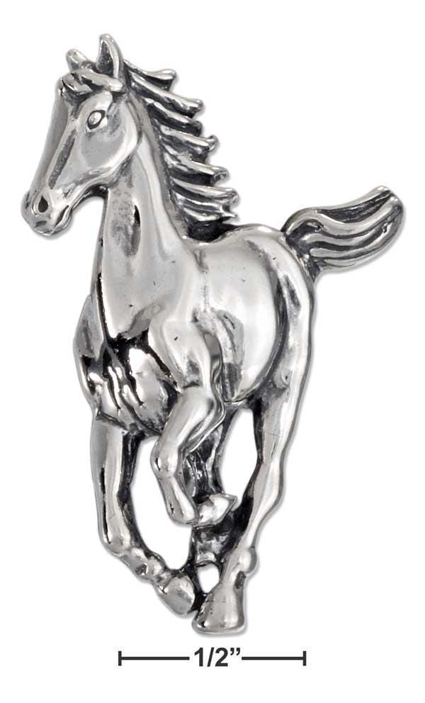 Silver Charms & Pendants Sterling Silver Charm:  Front View Antiqued Running Horse Pendant JadeMoghul