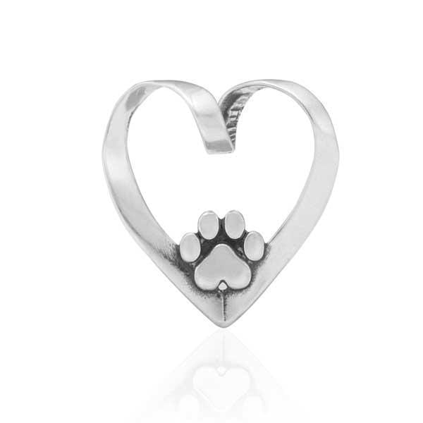 Silver Charms & Pendants Sterling Silver Charm:  Heart Dog Paw Print Slide Pendant JadeMoghul Inc.