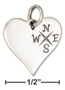 Silver Charms & Pendants Sterling Silver Charm:  Heart Shape Charm With Compass JadeMoghul Inc.