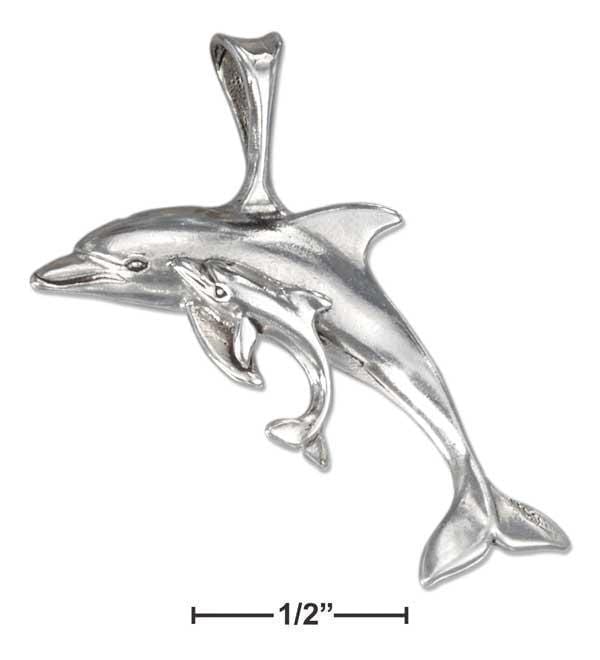 Silver Charms & Pendants Sterling Silver Charm:  High Polish Curved Mother With Baby Dolphin Pendant JadeMoghul