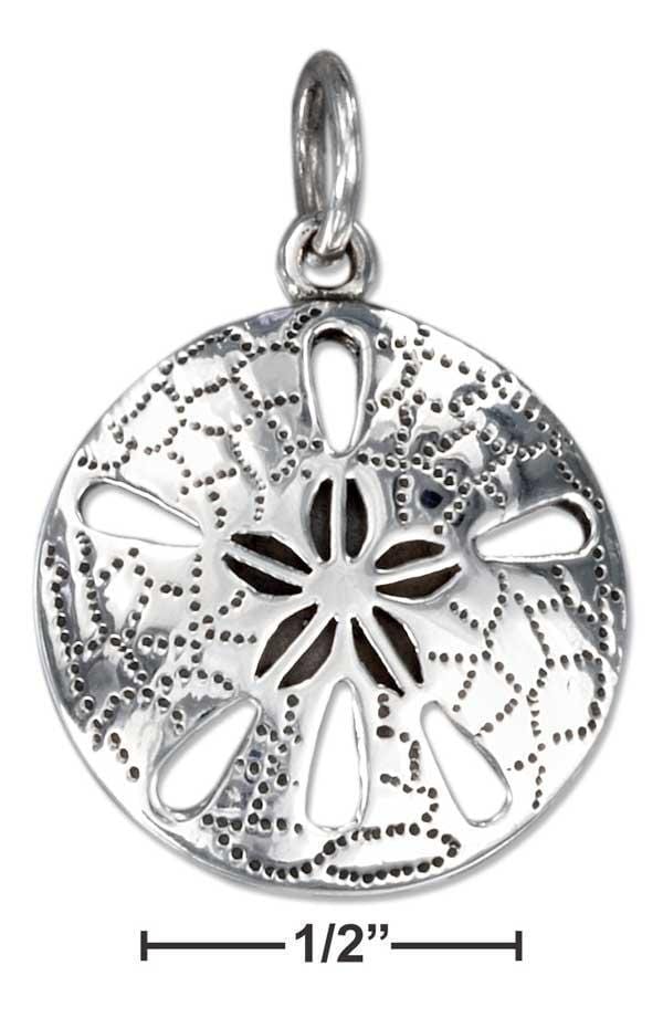 Silver Charms & Pendants Sterling Silver Charm:  High Polish Sand Dollar Charm With Antiqued Detail JadeMoghul