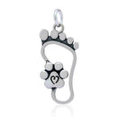 Silver Charms & Pendants Sterling Silver Charm:  I Will Never Walk Alone Foot Print Paw Print Heart Pendant JadeMoghul Inc.