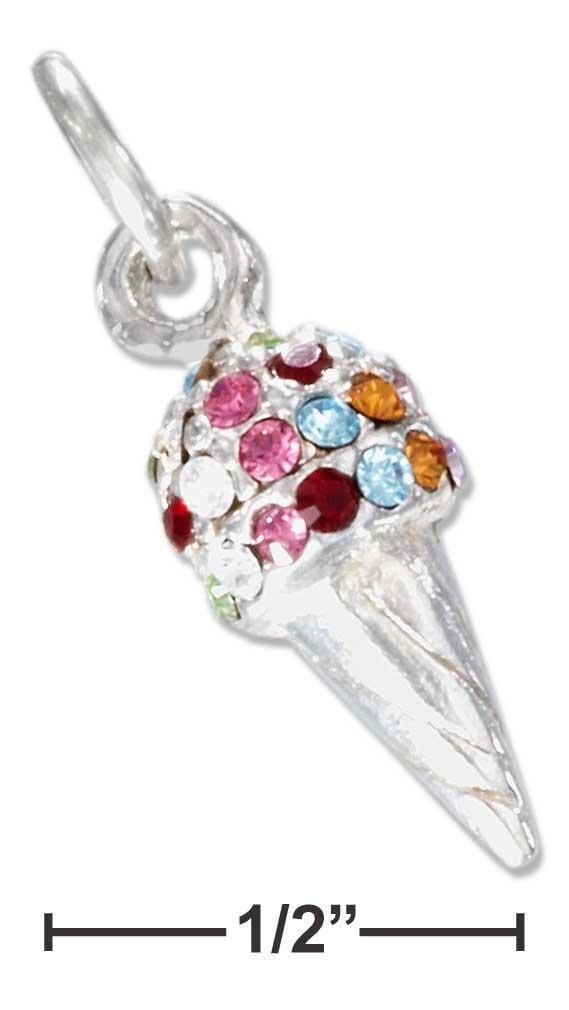 Silver Charms & Pendants Sterling Silver Charm:  Ice Cream Cone Charm Pendant With Multicolor Swarovski Crystals JadeMoghul