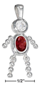 Silver Charms & Pendants Sterling Silver Charm:  January Red Cubic Zirconia Birthstone Boy Pendant JadeMoghul