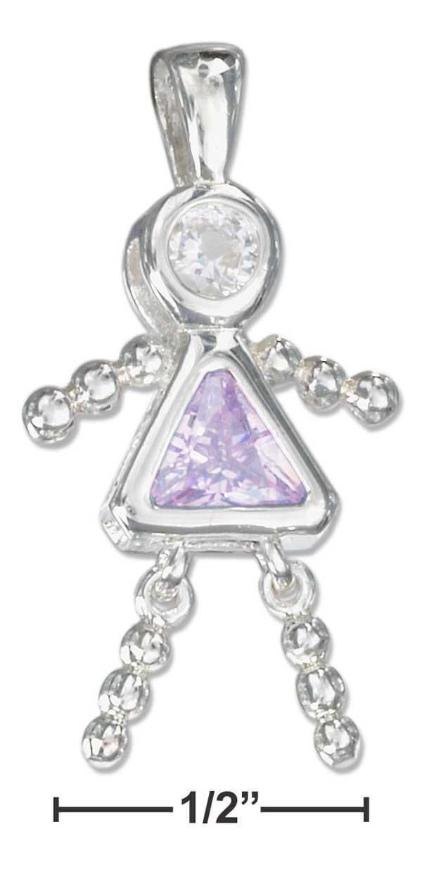 Silver Charms & Pendants Sterling Silver Charm:  June Light Purple Cubic Zirconia Birthstone Girl Pendant JadeMoghul