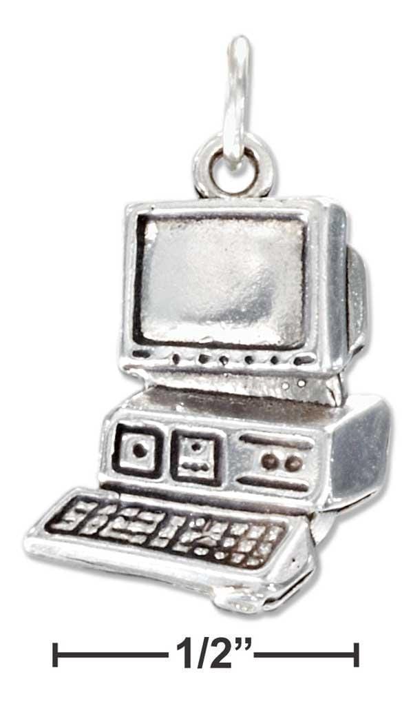 Silver Charms & Pendants Sterling Silver Charm:  Large Antiqued Computer Charm JadeMoghul