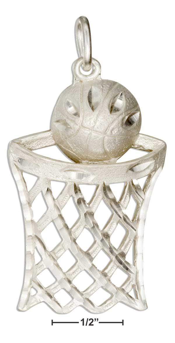 Silver Charms & Pendants Sterling Silver Charm:  Large Basketball Net With Basketball Charm JadeMoghul Inc.