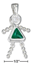 Silver Charms & Pendants Sterling Silver Charm:  May Green Cubic Zirconia Birthstone Girl Pendant JadeMoghul