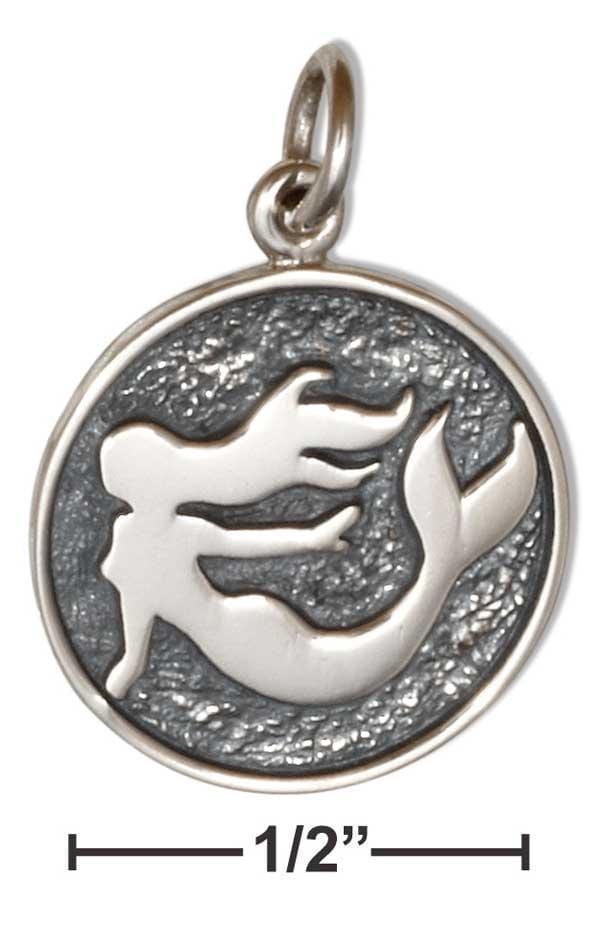 Silver Charms & Pendants Sterling Silver Charm:  Mermaid Silhouette On Disk Round Charm JadeMoghul Inc.