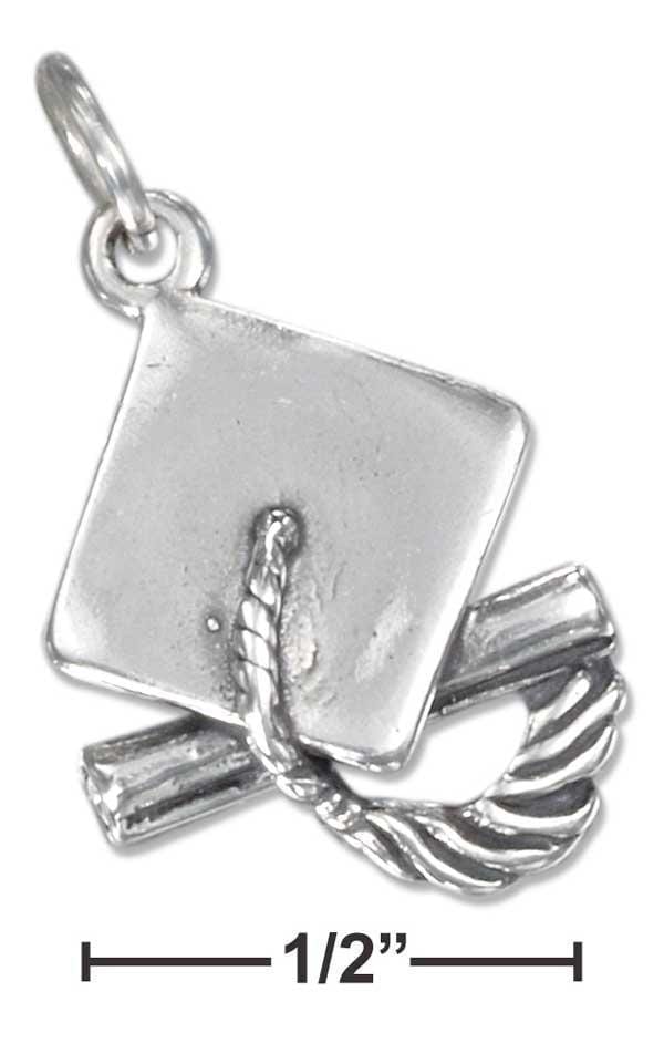 Silver Charms & Pendants Sterling Silver Charm:  Mortarboard Graduation Cap Charm With Tassel And Diploma JadeMoghul