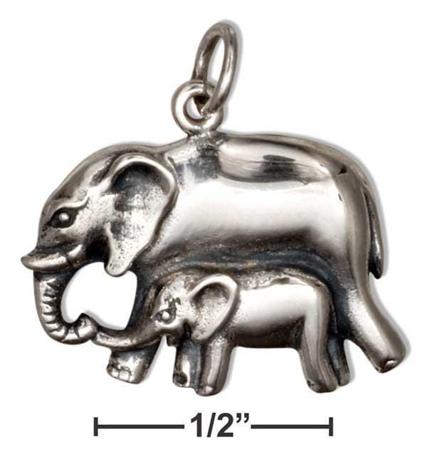 Silver Charms & Pendants Sterling Silver Charm:  Mother And Baby Elephant Charm Pendant JadeMoghul Inc.