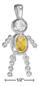 Silver Charms & Pendants Sterling Silver Charm:  November Yellow Cubic Zirconia Birthstone Boy Pendant JadeMoghul